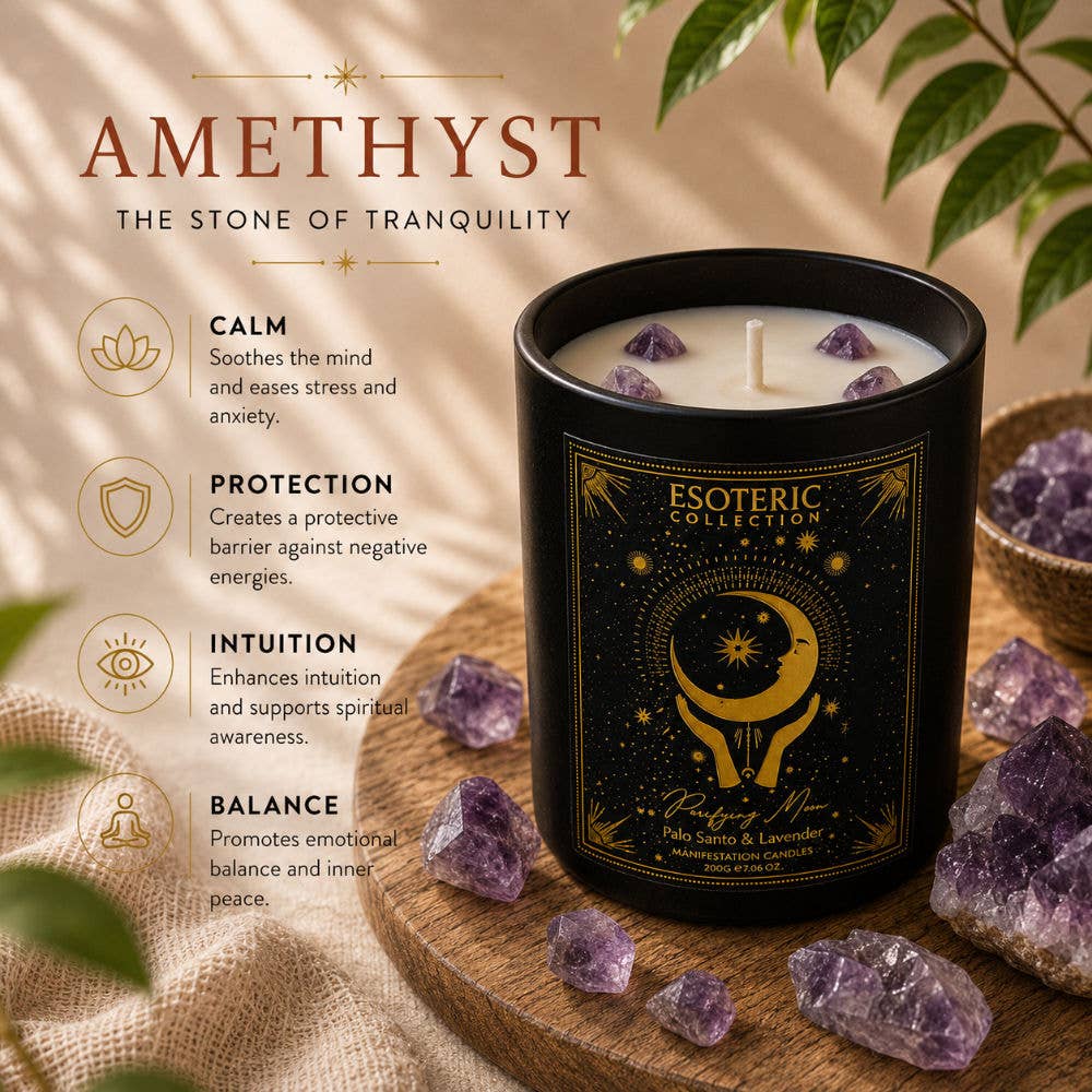 Kristall-Duftkerze Palo Santo & Lavendel mit Amethyst