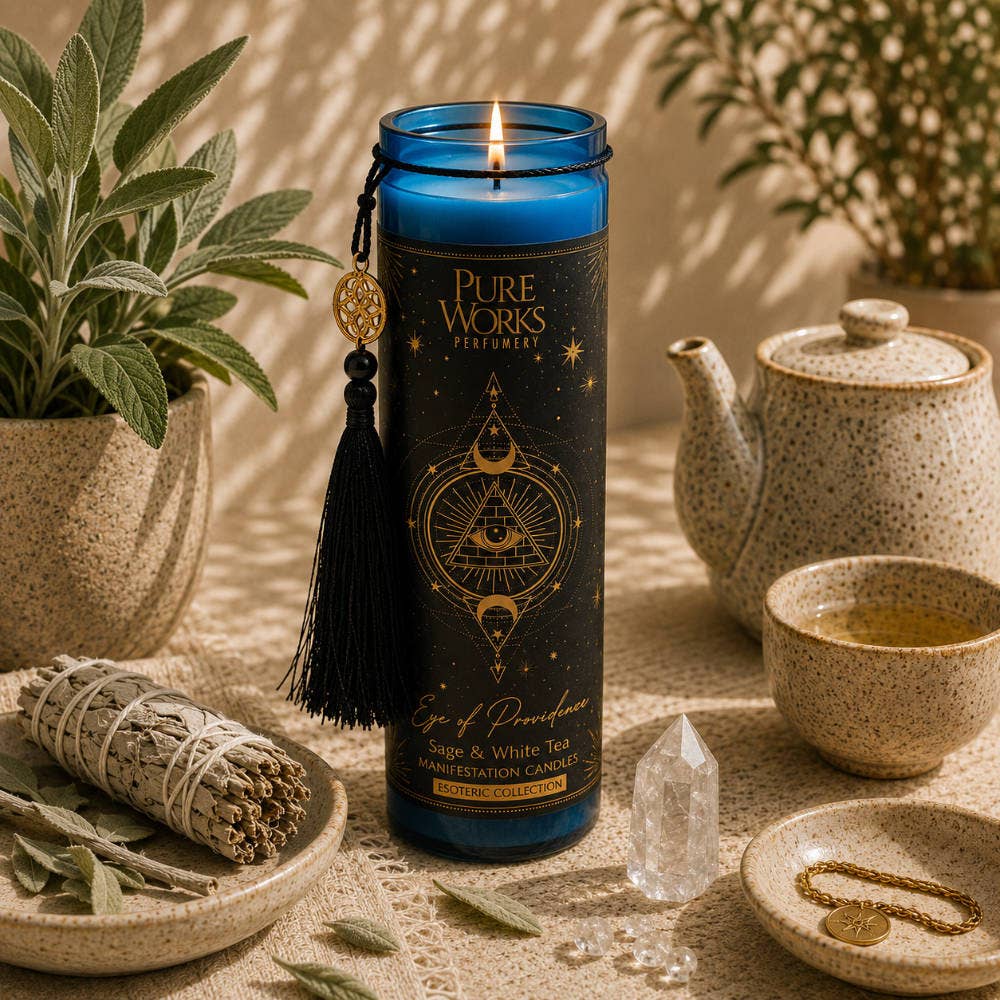 Duftkerze im Glas | Esoteric Eye of Providence | Salbei & Weißer Tee