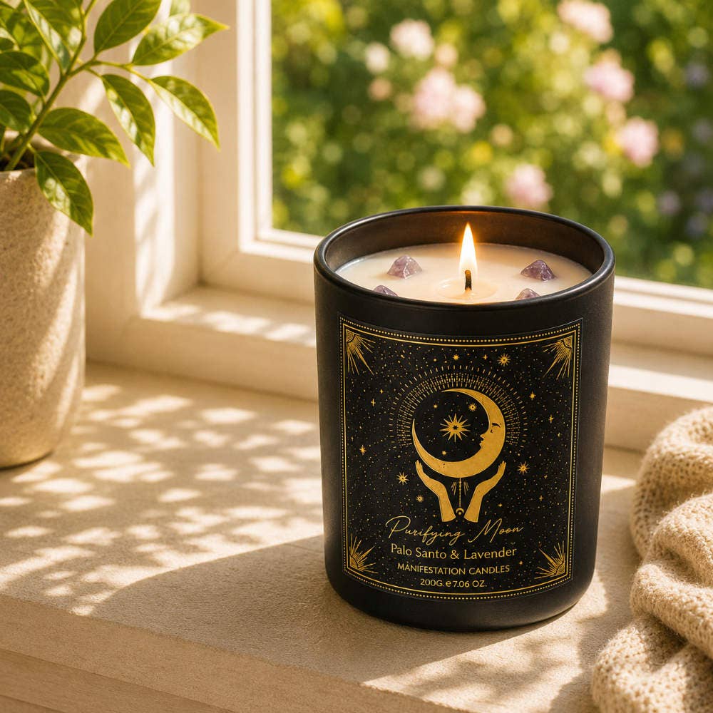 Kristall-Duftkerze Palo Santo & Lavendel mit Amethyst