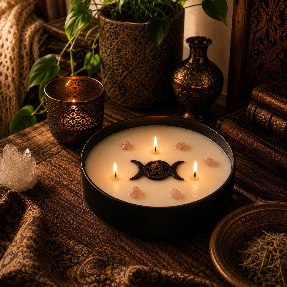 Love Spell – Kristallkerze mit Rose, Pfingstrose & Rosenquarz
