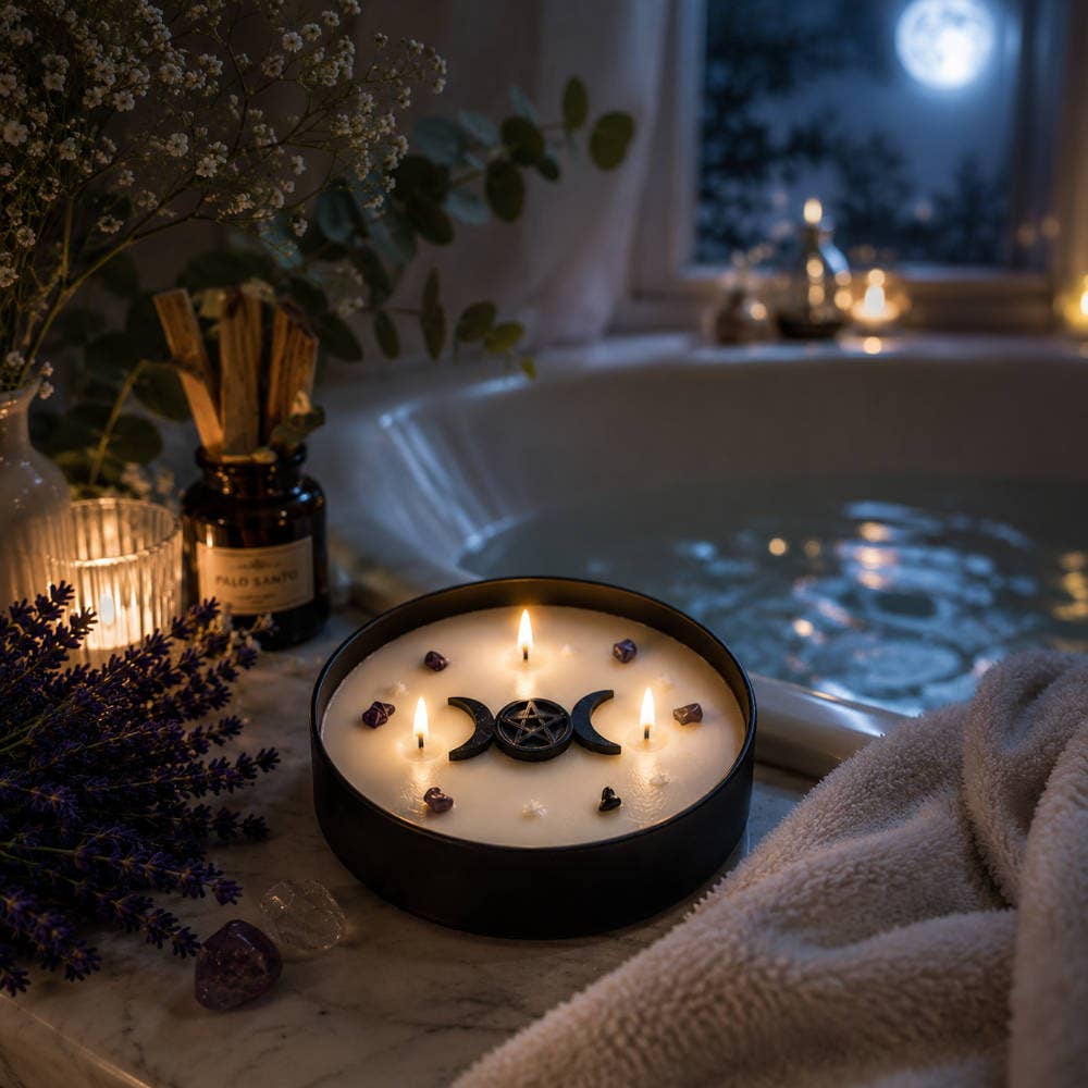 Purifying Moon – Kristallkerze mit Palo Santo, Lavendel & Amethyst