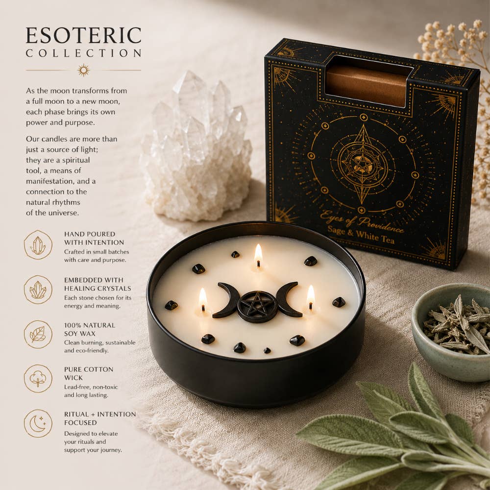 Eye of Providence – Kristallkerze mit Salbei, Weißem Tee & Obsidian