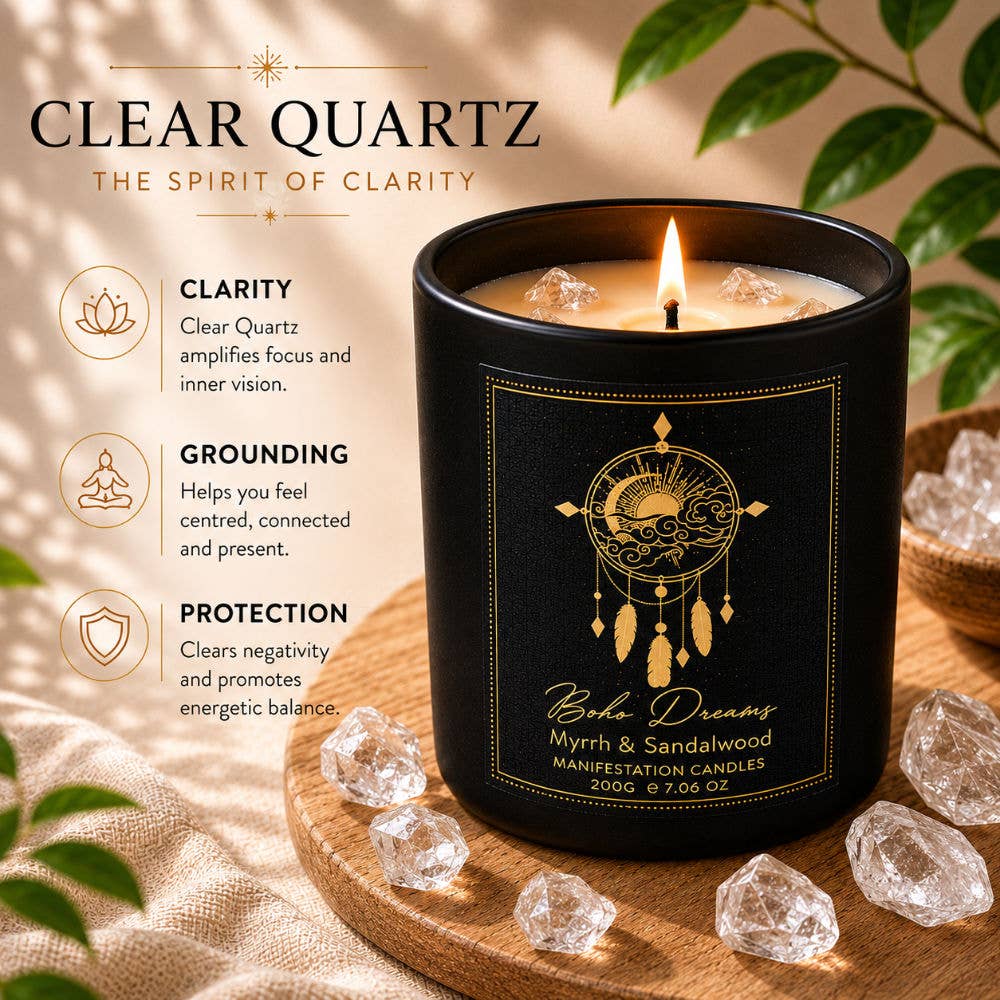 Candle with Gemstone Boho-Dreams Myrrh/Sandalwood