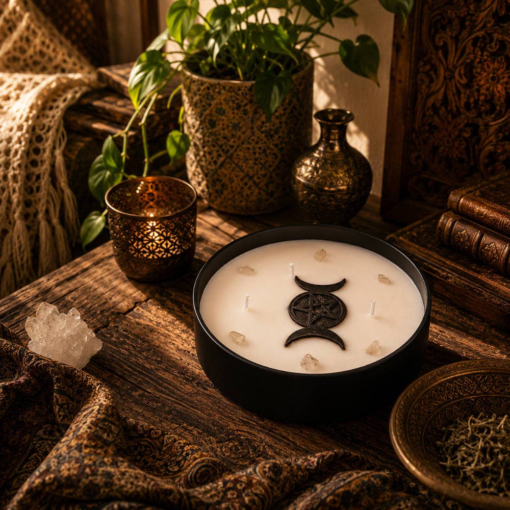 Boho Dreams – Kristallkerze mit Myrrhe, Sandelholz & Quarz