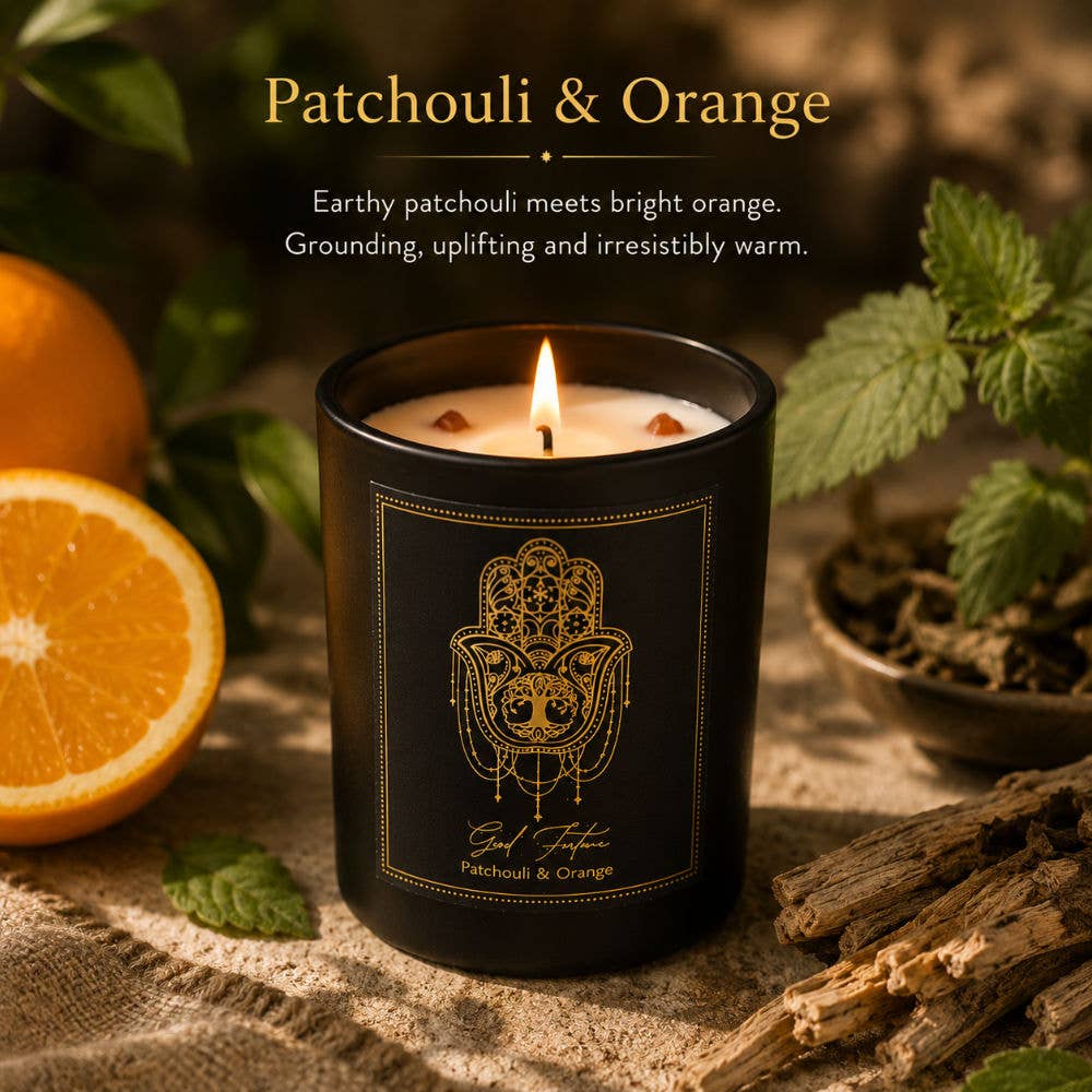 Kristall-Duftkerze Patchouli & Orange mit Rotjaspis