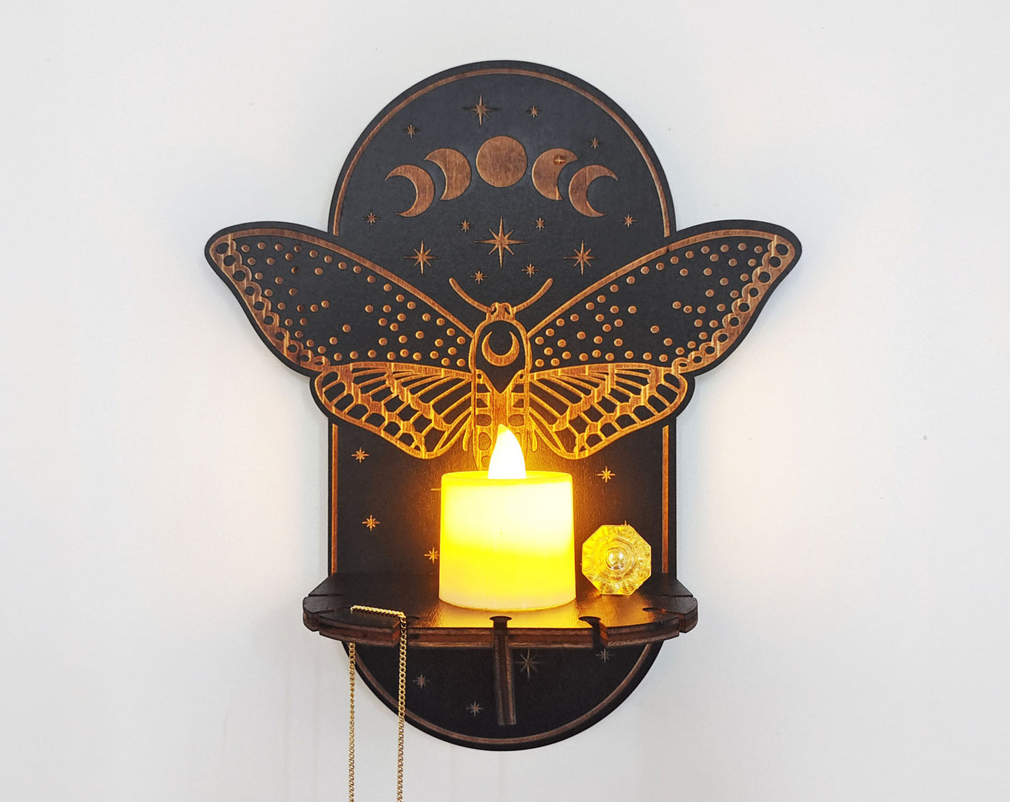 Kleines Motten Wandboard Mond und Sterne | Kristall Altar Schmuckhänger