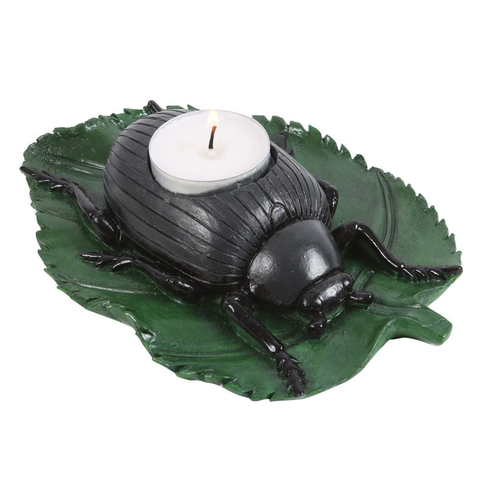 Teelichthalter Käfer auf grünem Blatt