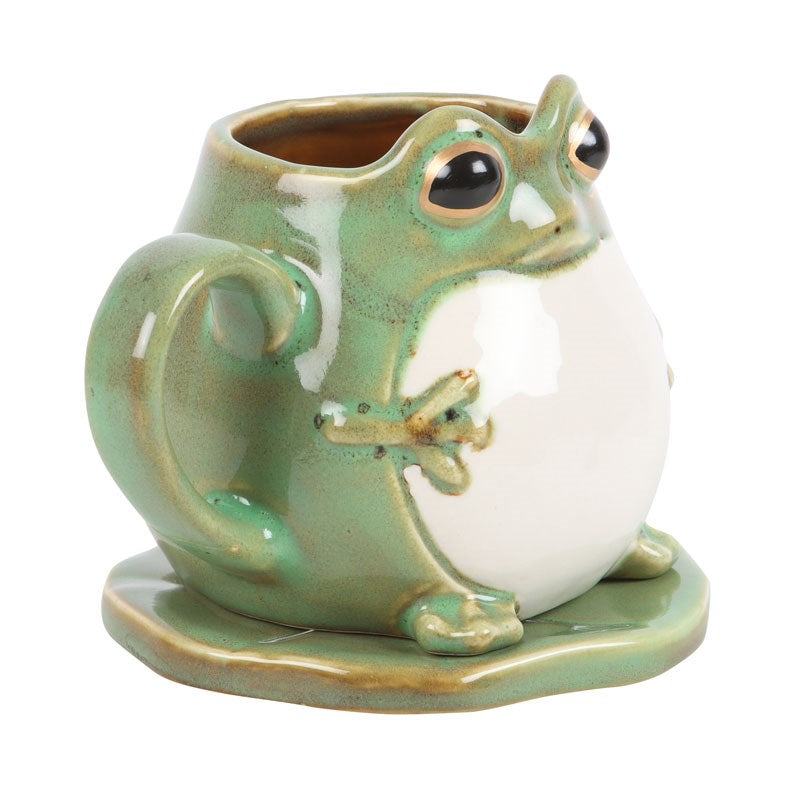 Frosch Tasse aus Keramik mit Seerosenblatt Untersetzer