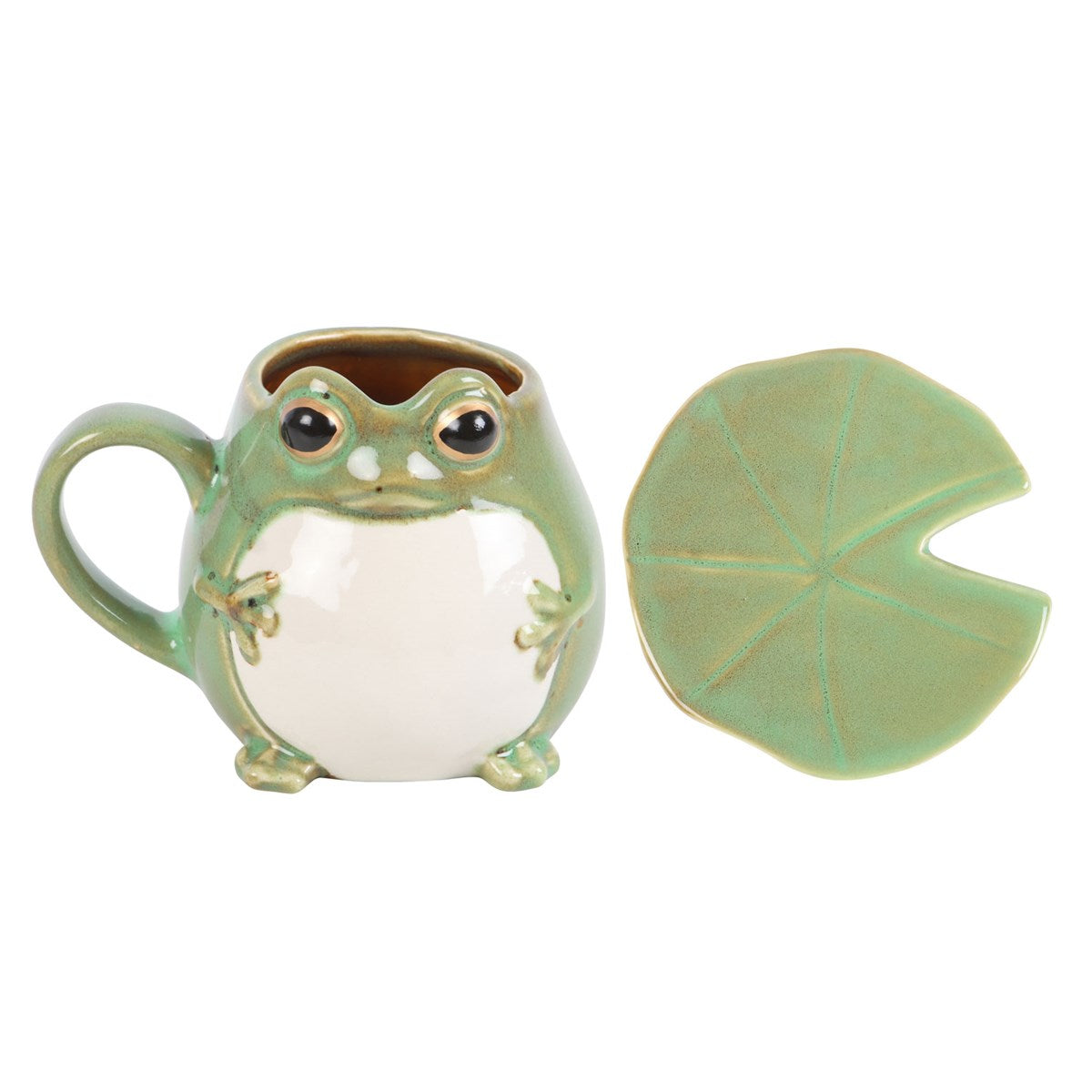 Frosch Tasse aus Keramik mit Seerosenblatt Untersetzer