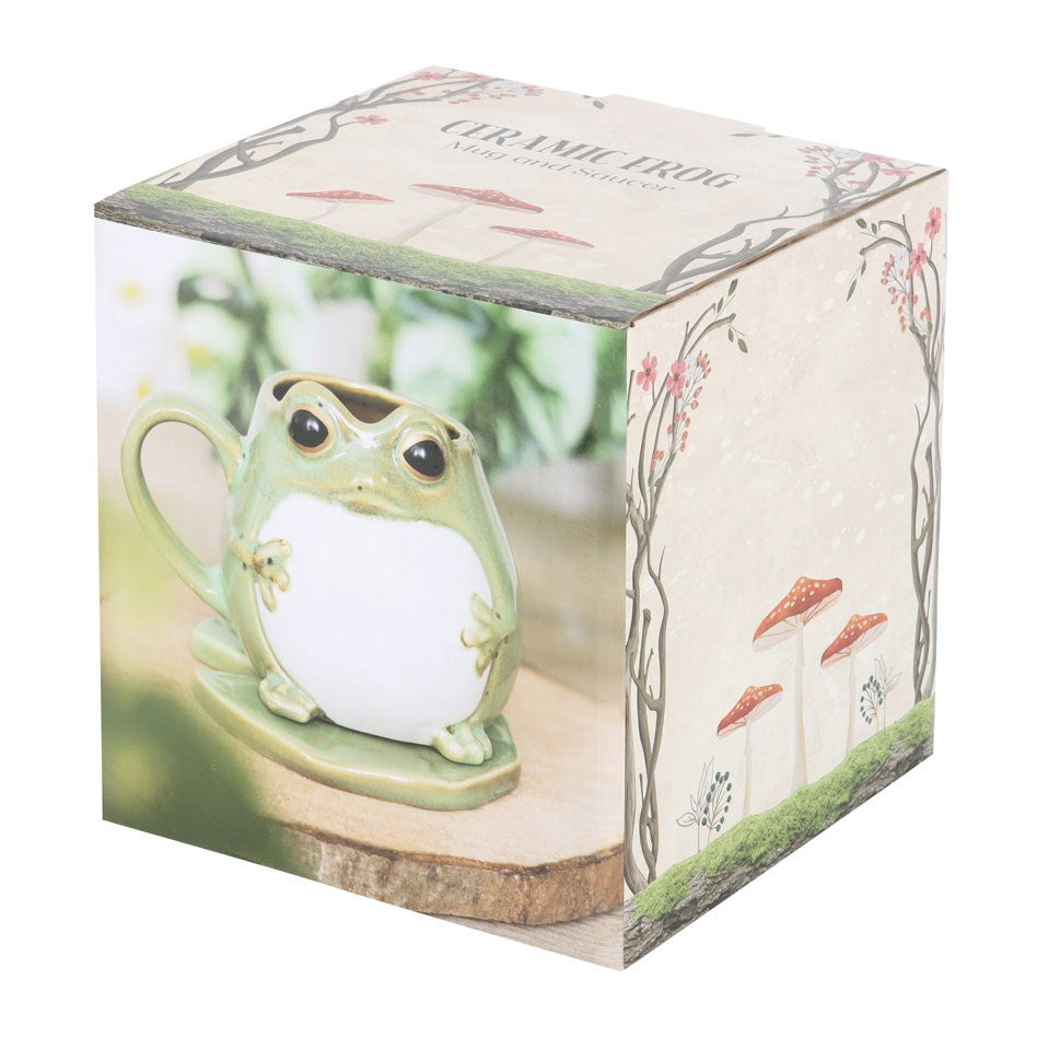 Frosch Tasse aus Keramik mit Seerosenblatt Untersetzer