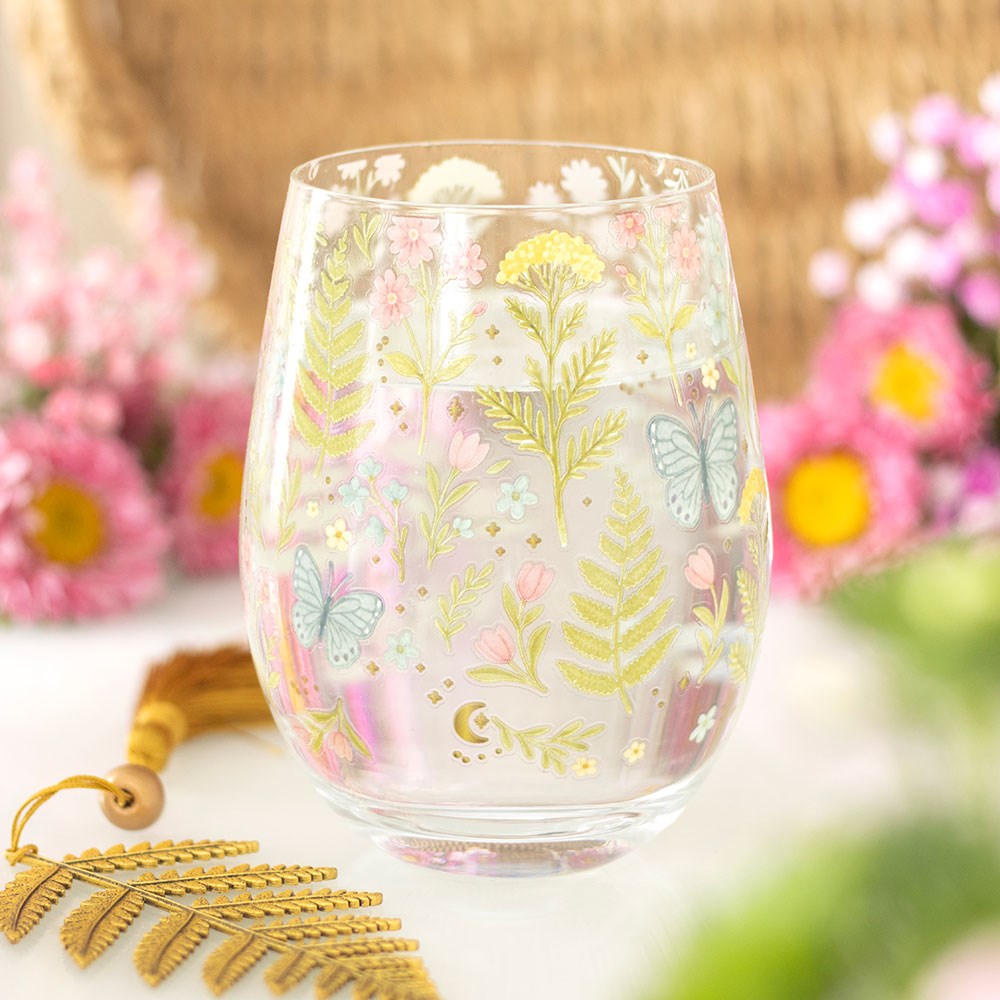 Schmetterling Trinkglas mit Blumenmotiv