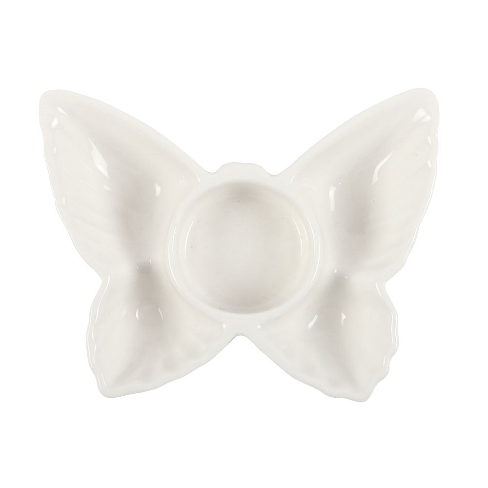 Weißer Schmetterling Teelichthalter aus Keramik