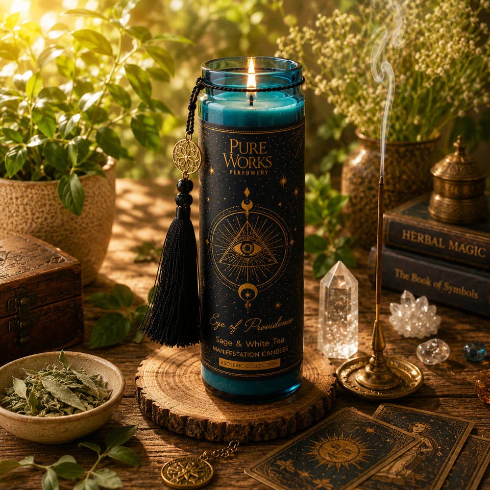 Duftkerze im Glas | Esoteric Eye of Providence | Salbei & Weißer Tee