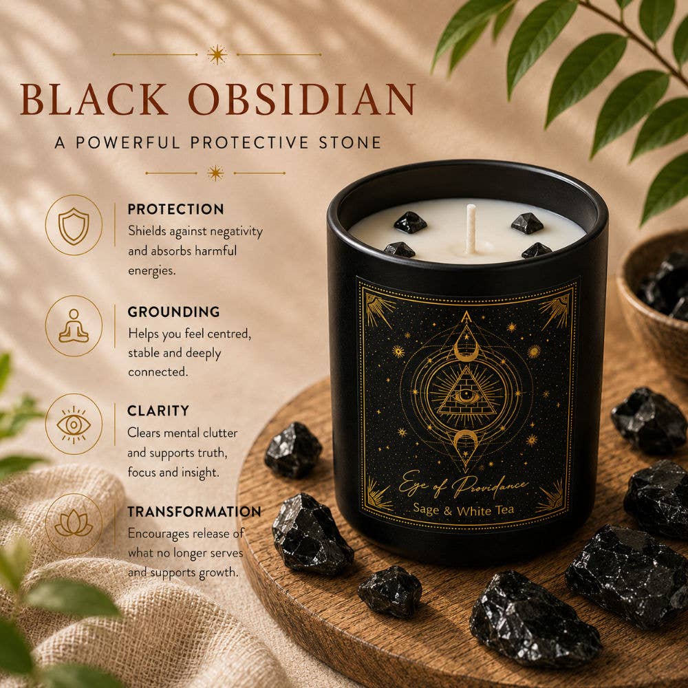 Duftkerze mit Salbei, weißem Tee & schwarzem Obsidian